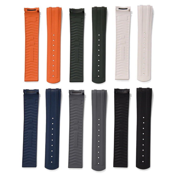 New Design FKM Strap 20mm Fluororubber Curved End For Omega Seamaster 300 PFAS Certification With Original Fold Buckle WatchBand