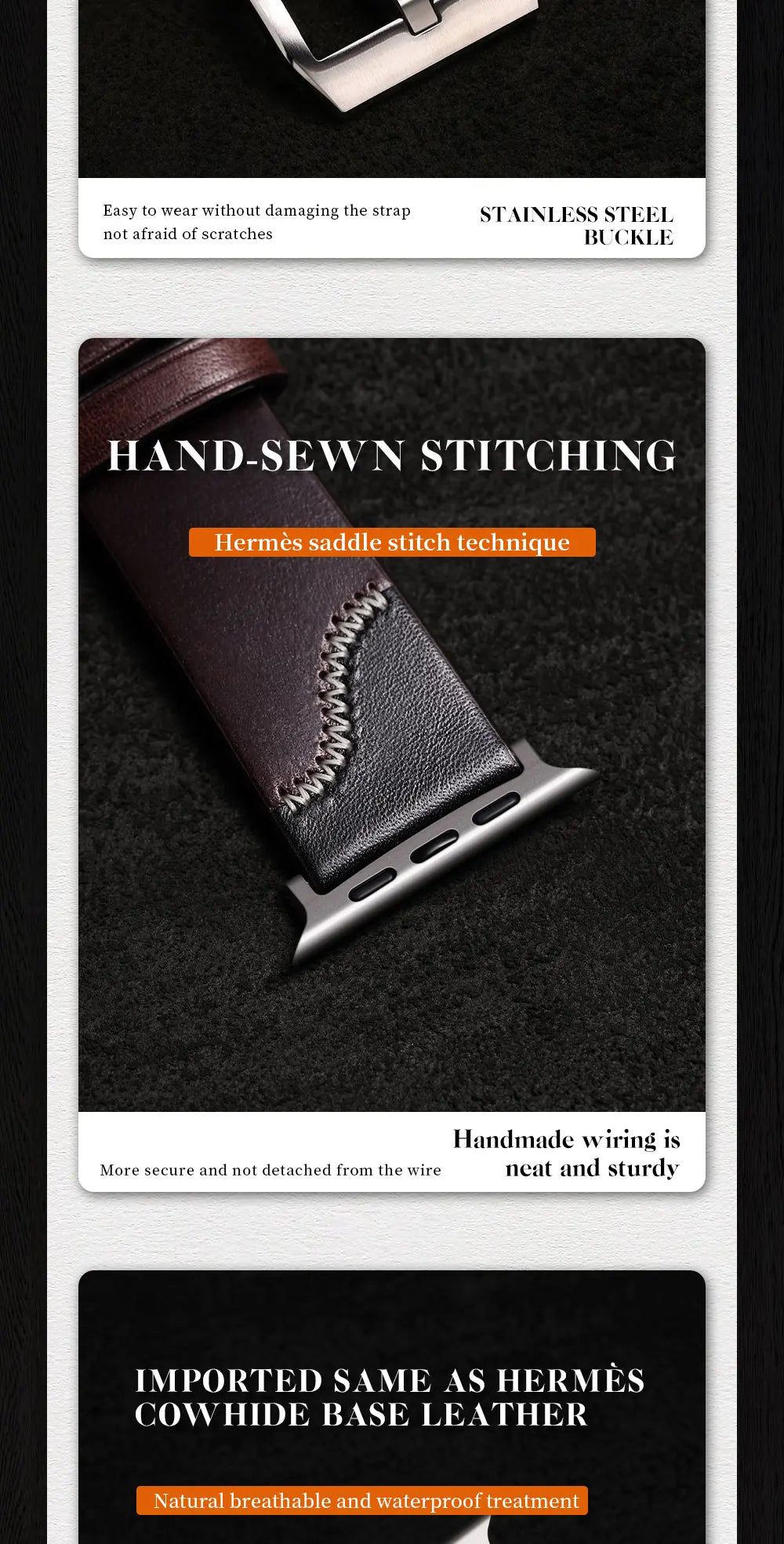 Luxury Bicolor Leather Strap For Apple Watch, Ultra3 49mm, Series11, 10, 46mm, 42mm, 45mm, 44mm, 41mm, 40mm, Handmade Watch Band