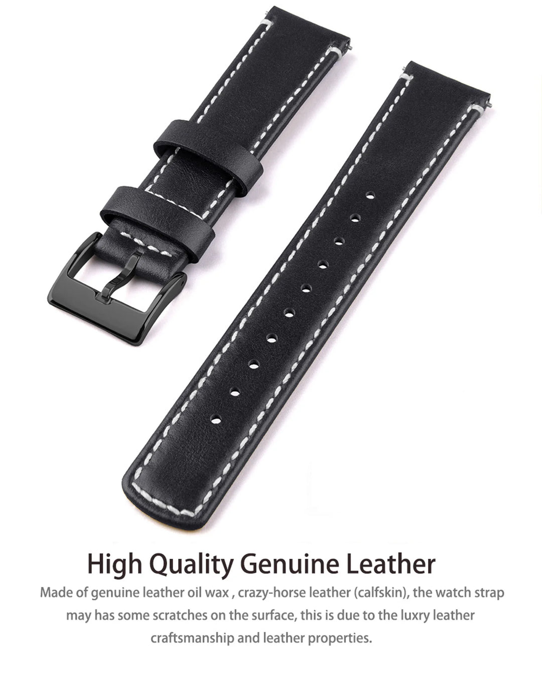 Top Grain Genuine Leather Quick Release Watch Band 20–22mm for Samsung Galaxy Watch