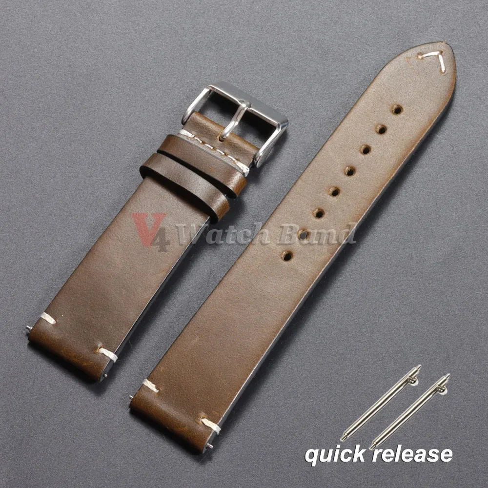 Vintage Oil Wax Leather Watch Strap 18–24mm for Omega & Seiko