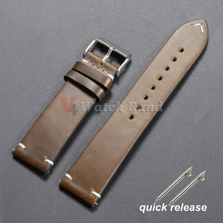Vintage Oil Wax Leather Watch Strap 18–24mm for Omega & Seiko