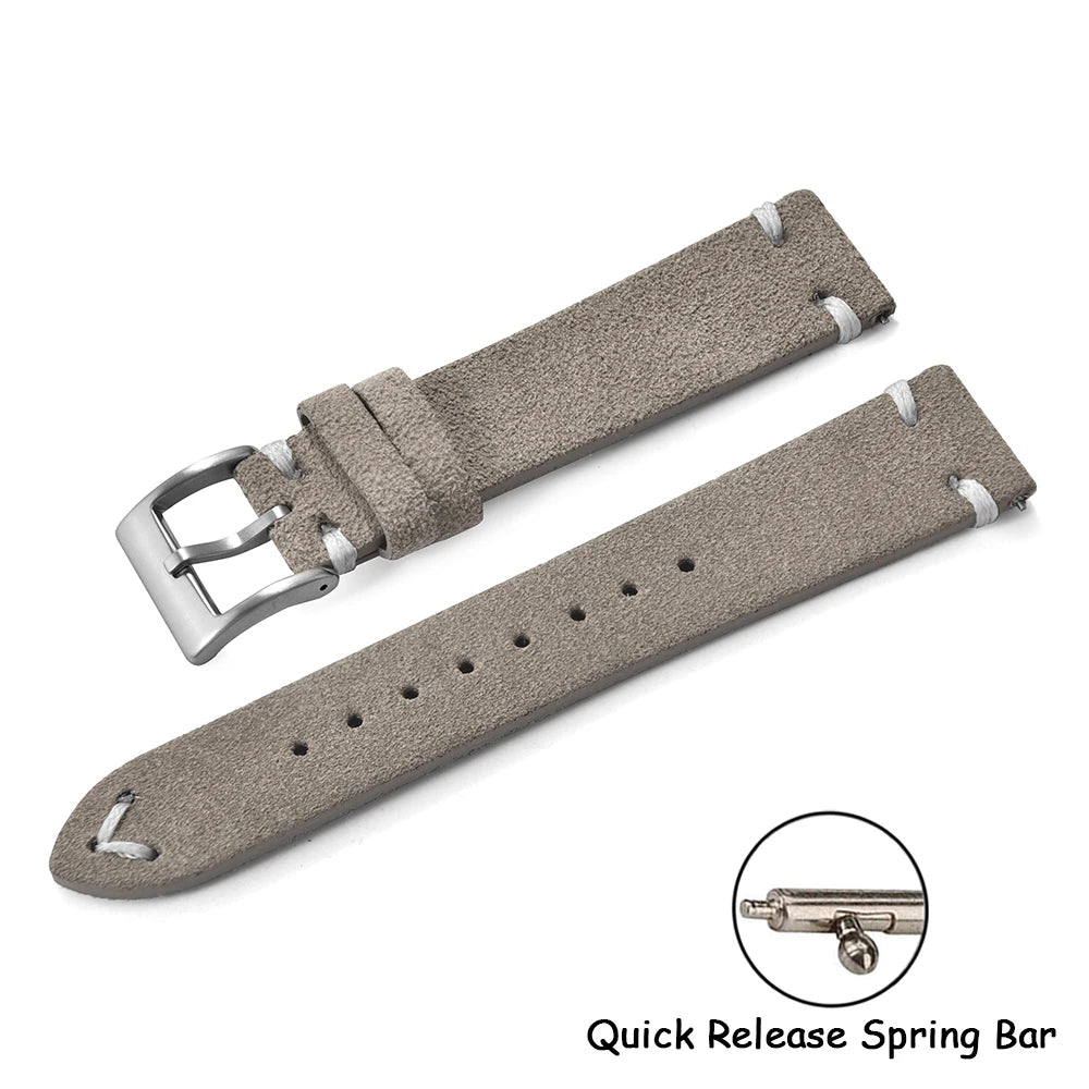 Vintage Suede Leather Quick Release Watch Strap – 20/22mm Brown/Grey