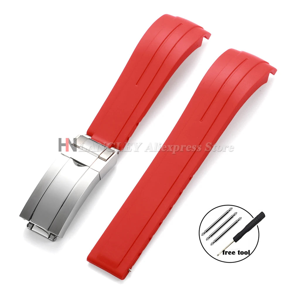 Curved Rubber Watch Strap for Rolex Oysterflex – 20–22mm, Waterproof