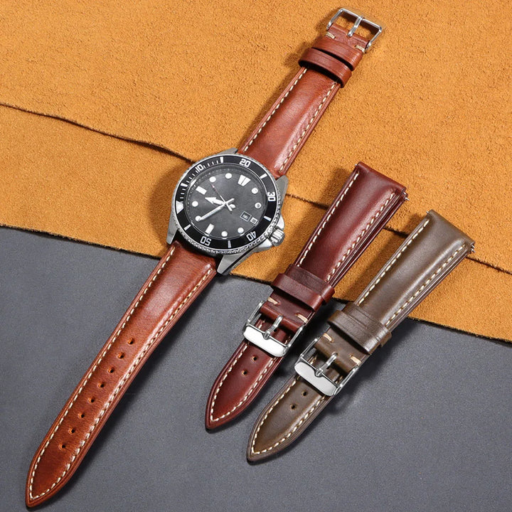 Vintage Oil Wax Leather Watch Strap – 18-22mm Brown for Samsung Galaxy