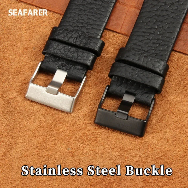Genuine Leather Watch Strap for Diesel (22–30mm, Black)