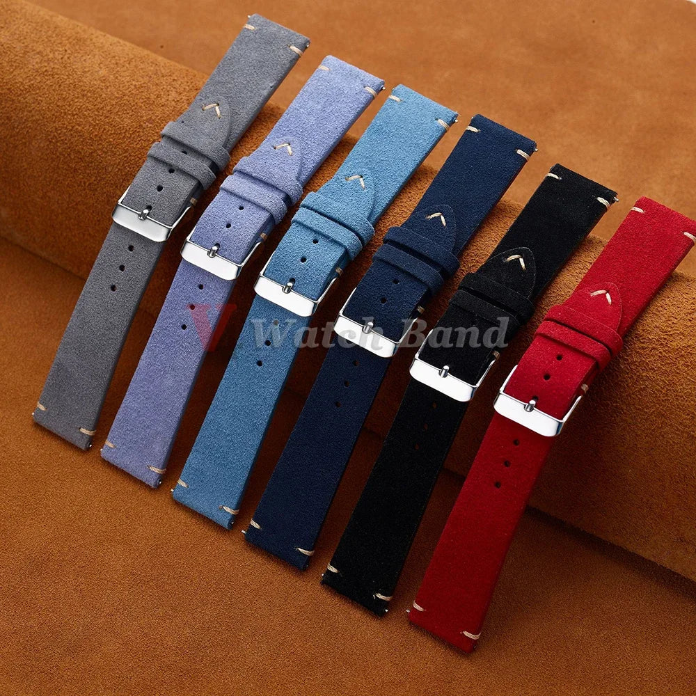 Soft Suede & Calfskin Watch Band 16–22mm (Quick Release, Brown)