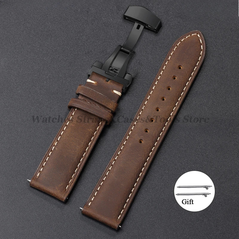 Cowhide Leather Watch Band 14–24mm (Quick Release, Butterfly Buckle) for