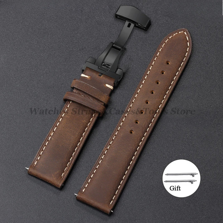 Cowhide Leather Watch Band 14–24mm (Quick Release, Butterfly Buckle) for