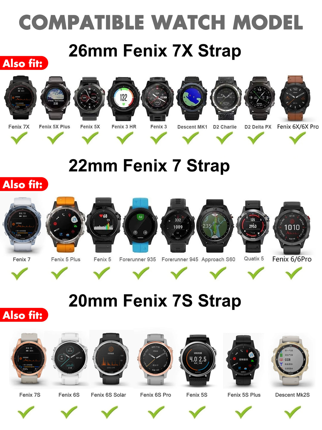 EasyFit Silicone Watch Strap for Garmin Fenix Series (20-26mm)