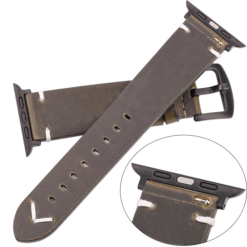 Handmade Vintage Leather Strap for Apple Watch 38-49mm Series 4-9, SE, Ultra