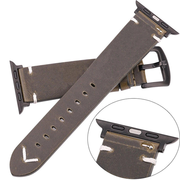 Handmade Vintage Leather Strap for Apple Watch 38-49mm Series 4-9, SE, Ultra