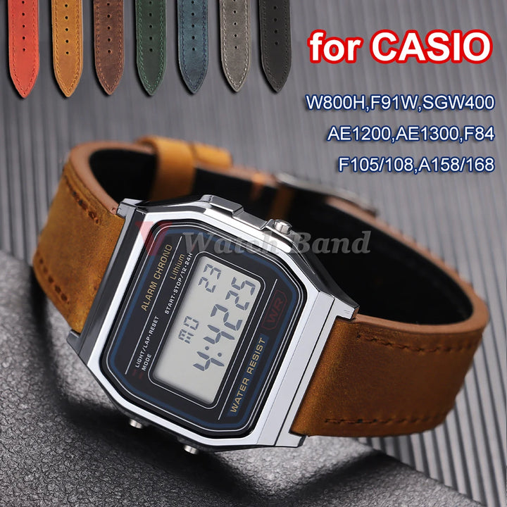 Cowhide Genuine Watch Band 18mm for F91W Mod Kit for F-91W W-800H SGW400 F84 F105/108 A158/168 AE1200/1300 Wrist Strap Bracelets