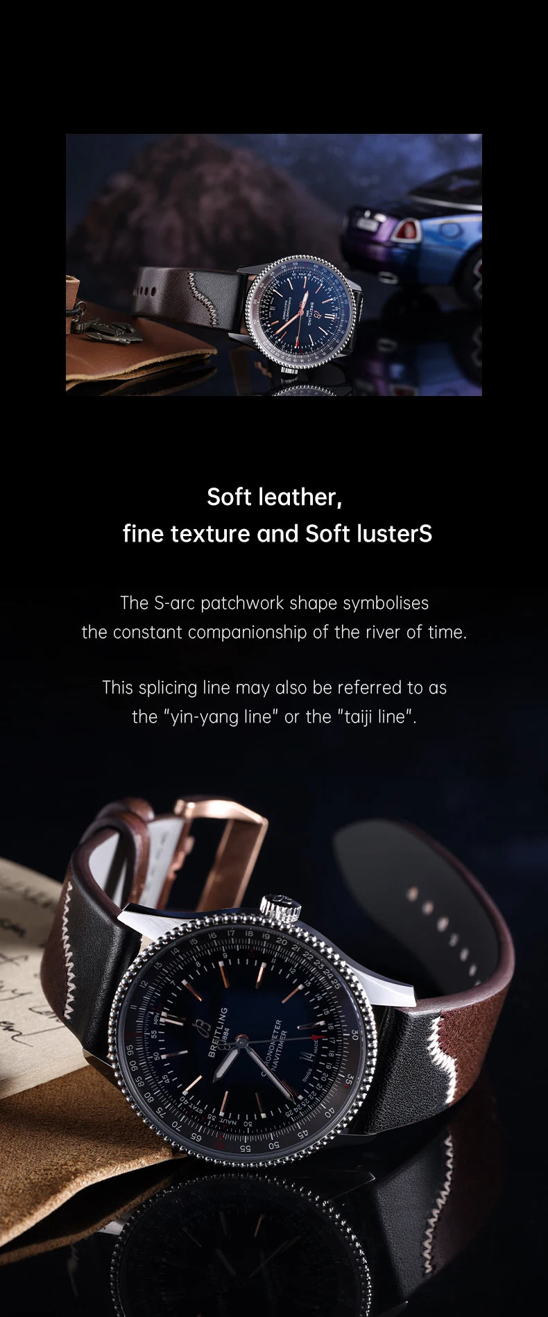 Maikes Luxury Design Bicolor Watch Strap Quick Release With Rose Gold Buckle Handmade Stitching Full Grain Leather Watch Strap