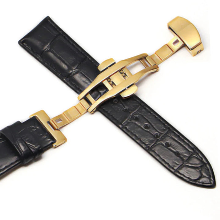 Genuine Leather Watch Strap with Steel & Butterfly Buckle (18-20mm)