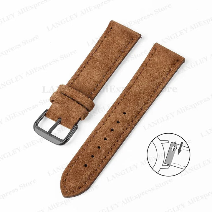 Vintage Suede Leather Watch Strap – 18/20/22mm, Quick Release