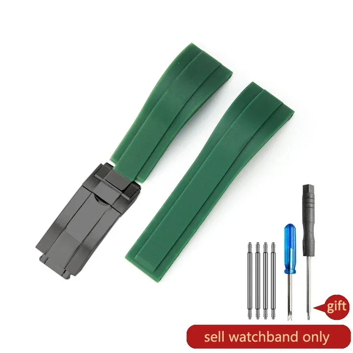 Rubber Watch Strap with Stainless Steel Butterfly Buckle for Rolex