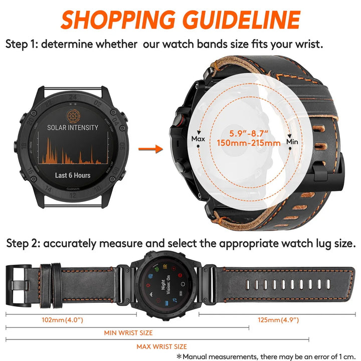 Horween Leather Straps For Garmin Fenix7 Quickfit 22 26mm Business Retro Watch Band Epix MARQ Quatic Tactix Forerunner