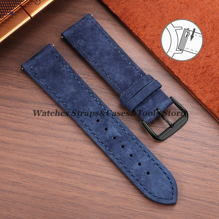 Vintage Suede Cowhide Leather Watch Strap (18–22mm, Quick Release)