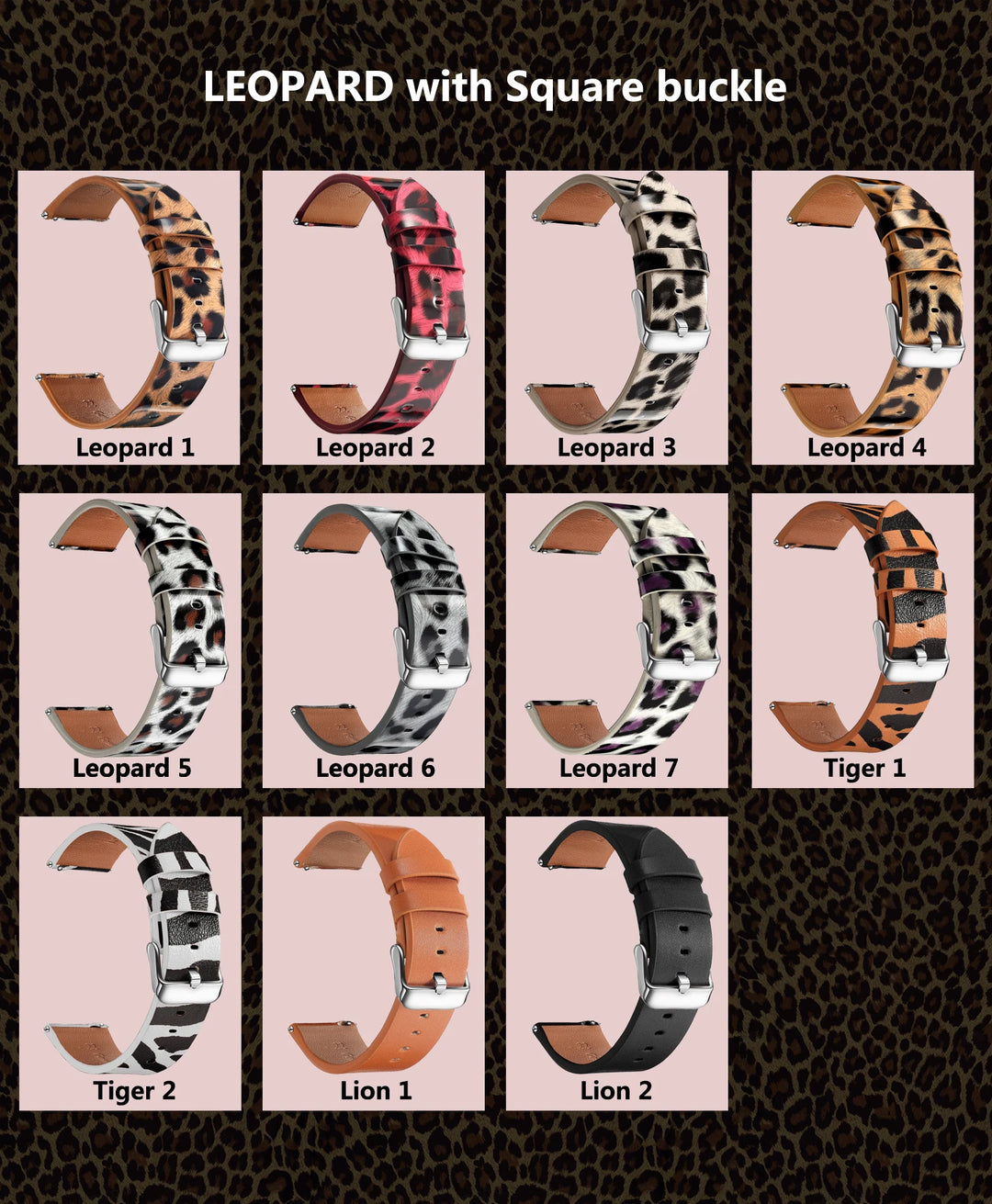 Leopard Print Leather Watch Strap 20/22mm (Quick Release)