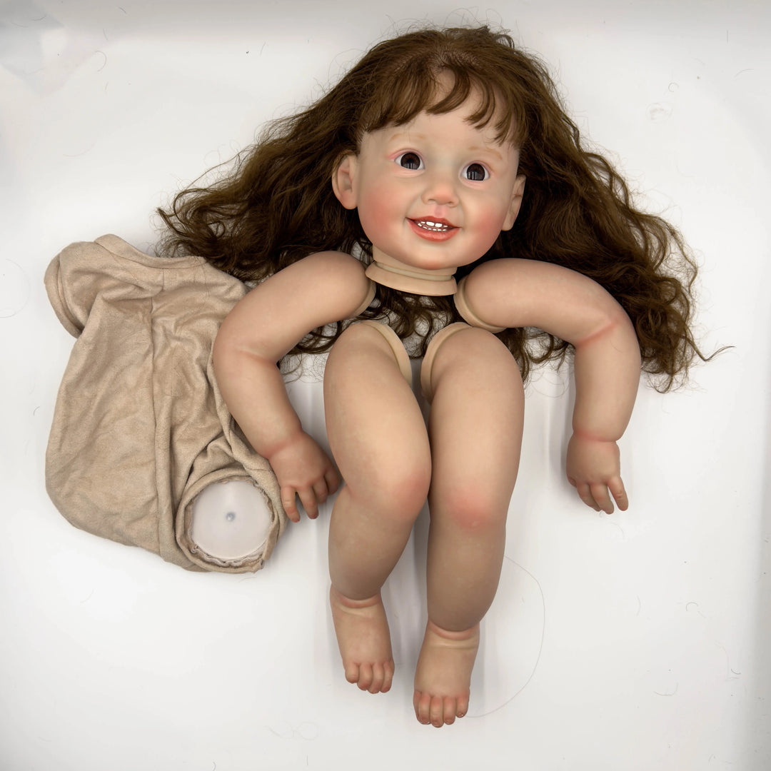 NPK 28inch Reborn Doll Kit Cammi Painted Unfinished Doll Parts with Hand Root Hair for Lifelike Doll Making