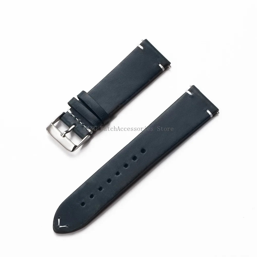 Title: Vintage Oil Wax Leather Watch Band 18–22mm (Quick Release, Unisex)