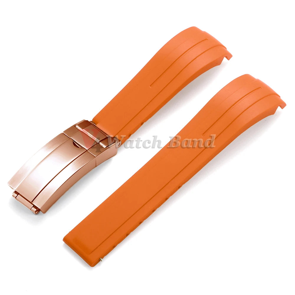 Curved End Rubber Watch Strap 20mm 21mm 22mm for Rolex for Water Ghost Waterproof Silicone Wrist Band Folding Buckle Bracelet