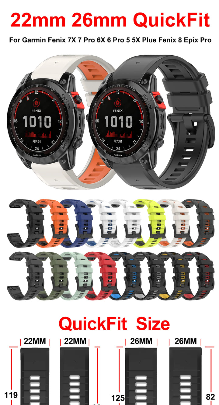 QuickFit Silicone Strap for Garmin Fenix, Epix & Enduro (22-26mm)