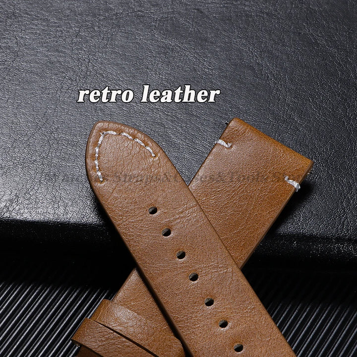 Vintage Leather Watch Strap – 18–24mm, Soft Quick-Release for Omega & Huawei GT4