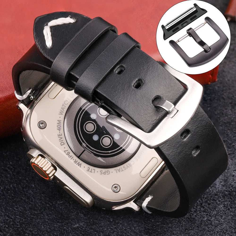 Handmade Vintage Leather Strap for Apple Watch 38-49mm Series 4-9, SE, Ultra