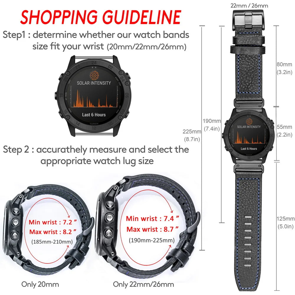 HEMSUT Leather Watch Band for Garmin Fenix, Forerunner & More