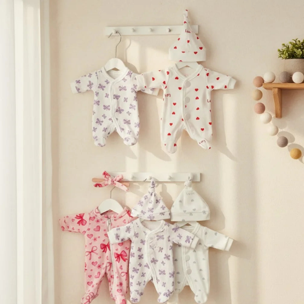 4‑Style Romper Outfits for 8–9″ Newborn Dolls