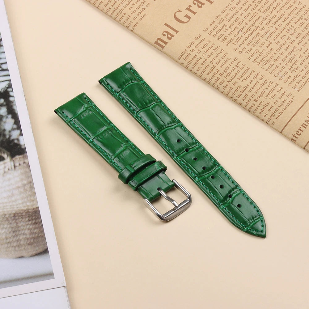 10mm–24mm Genuine Calfskin Leather Watch Strap (Slub Pattern, Universal)