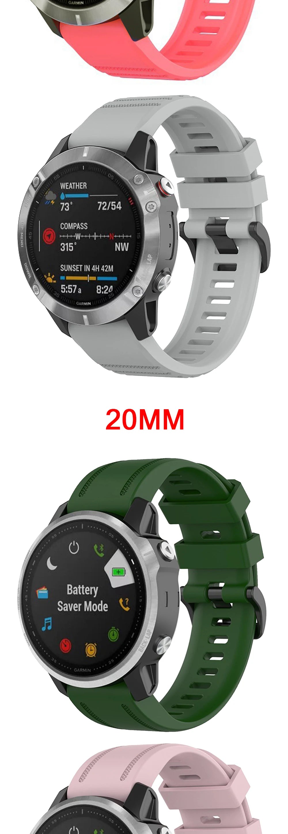 Silicone QuickFit Watch Strap – 20-26mm for Garmin Fenix & Epix