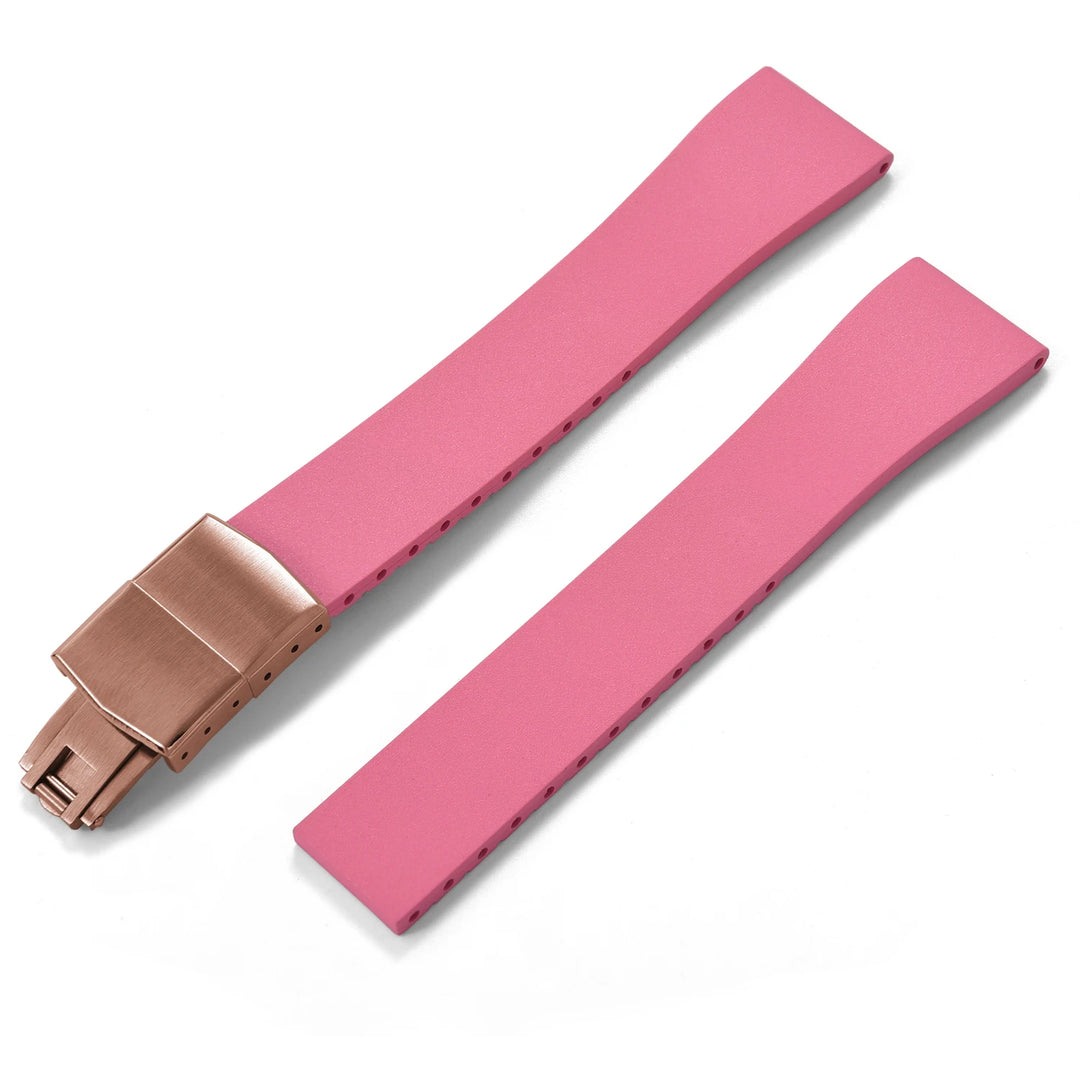 JUELONG CTS FKM Rubber Watch Strap 16–22mm Quick Release with Rose Gold Butterfly Buckle