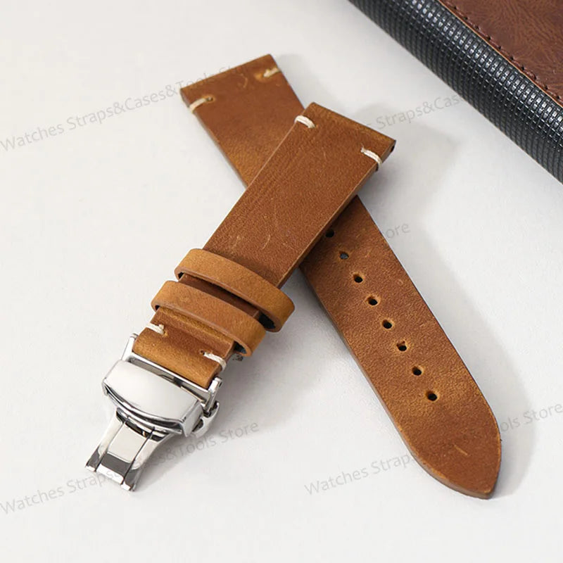 Crazy Horse Leather Retro Watchband 18mm 20mm 21mm 22mm for Seiko for Rolex Men Women Bracelet for Samsung Galaxy Watch 3/4/5/6