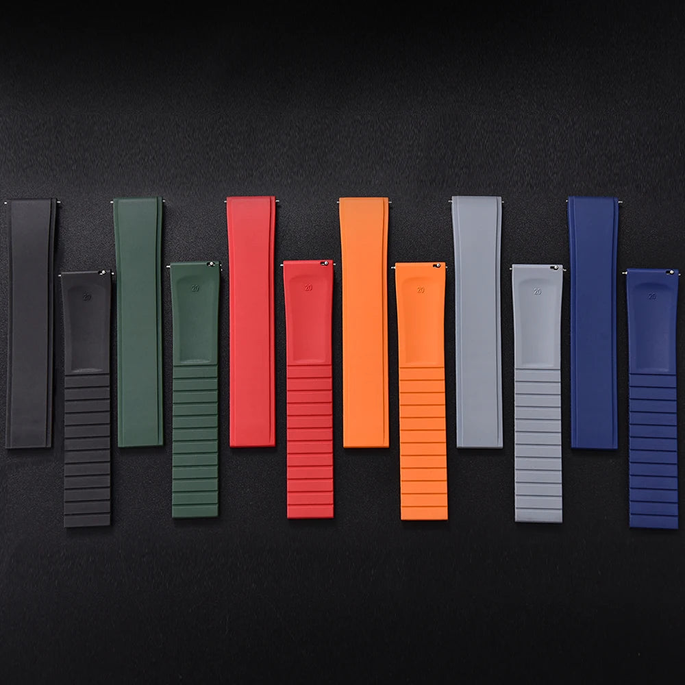 New Design Convex Shape CTS FKM Rubber Watch Strap 19mm 20mm 21mm 22mm CTS Watchbands Quick Release Butterfly Buckle Cut To Size