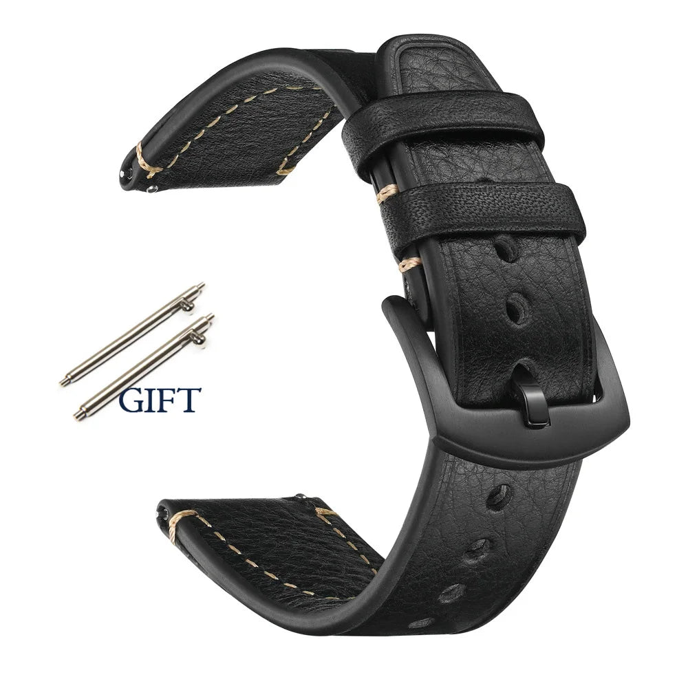 Retro Genuine Leather Watch Strap – 18-22mm for Seiko SNXS79 & Rolex Oyster