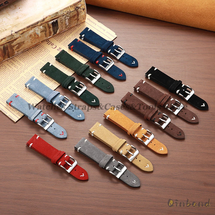 Suede Leather Vintage Watch Strap – 18/20/22mm, Blue Quick-Release