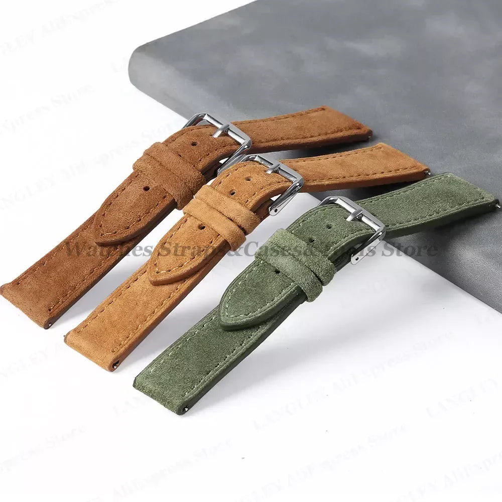 Vintage Suede Leather Watch Strap – 18/20/22mm, Quick Release