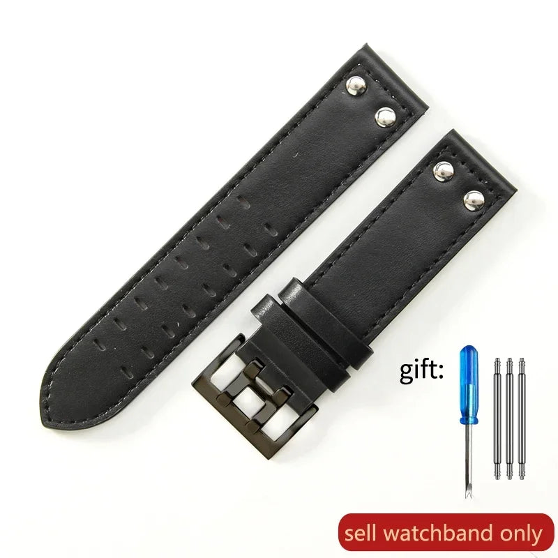 Double Row Hole Leather Watch Strap 20/22mm for Hamilton & Seiko
