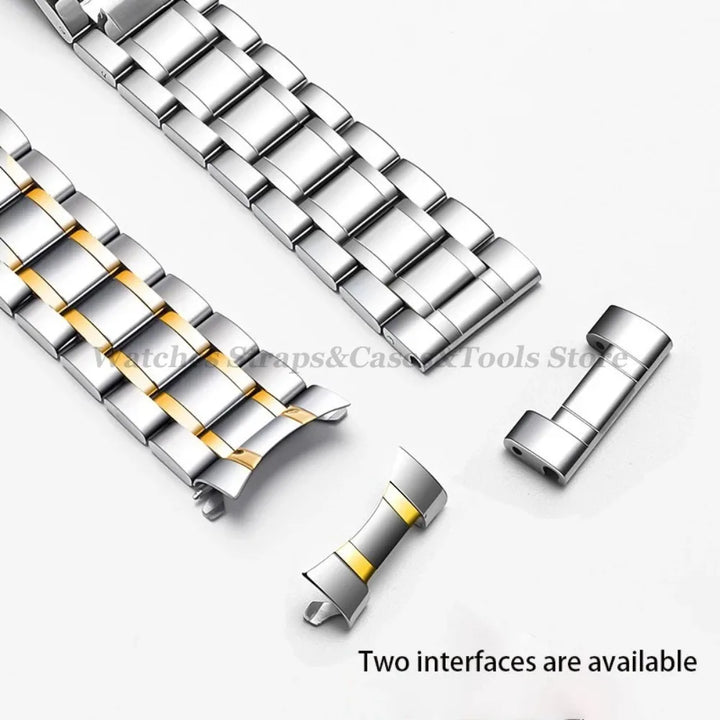 Curved-End Stainless Steel Watch Strap – 12–24mm, Butterfly Clasp