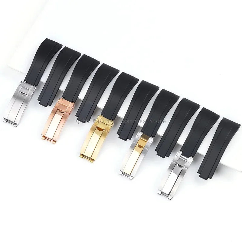 Rubber Silicone Watch Strap for Rolex Oysterflex – 20mm, Folding Buckle