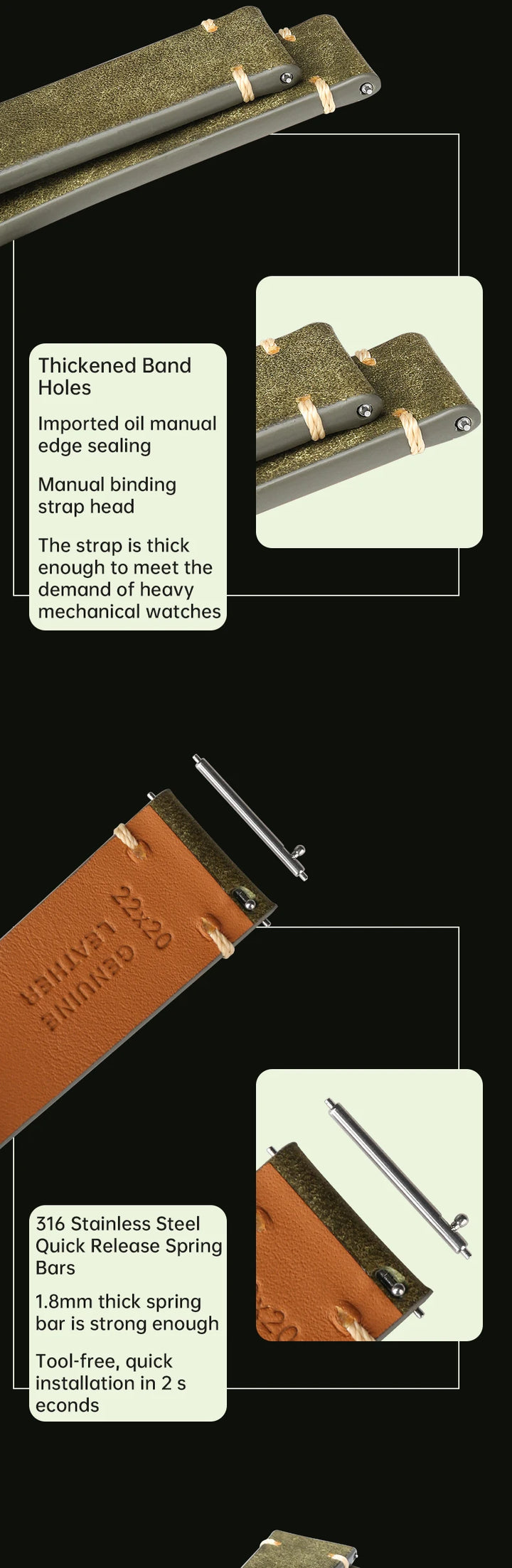 Luxury Quick Release Watchband Accessories For OMEGA Breitling Oris Bracelet Handmade Italian Pueblo Cow Leather Watch Strap