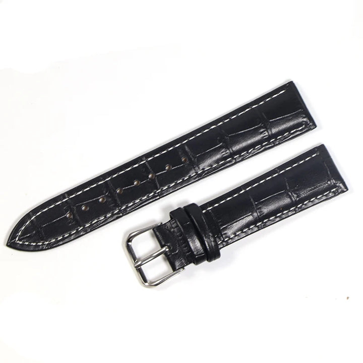 Genuine Leather Watch Strap with Steel Pin Buckle (12-24mm)