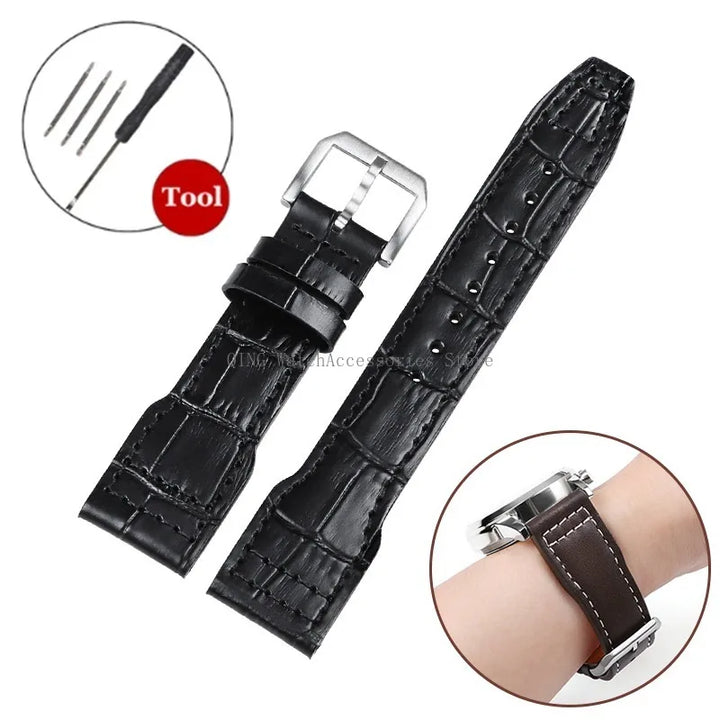 Genuine Cowhide Leather Strap for IWC Pilot – 20/21/22mm, Folding Buckle