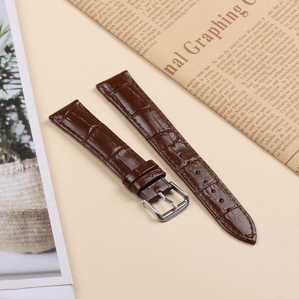 10mm–24mm Genuine Calfskin Leather Watch Strap (Slub Pattern, Universal)