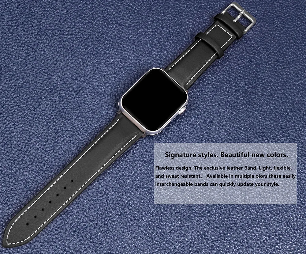 Genuine Leather Apple Watch Band 40–49mm for iWatch Series 3–8 & Ultra