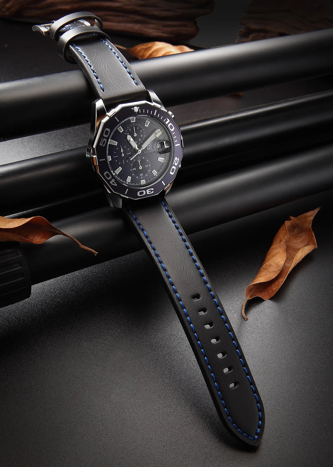 Fashion Vintage Leather Watch Strap – 18–24mm, Stainless Steel Buckle