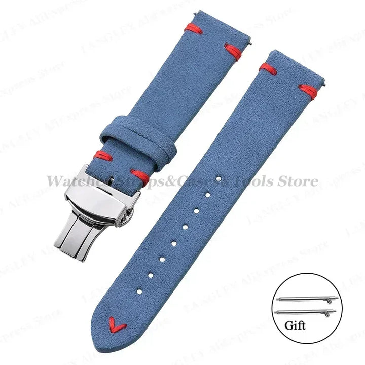 Suede Leather Watch Strap – 18/20/22mm, Universal with Butterfly Buckle