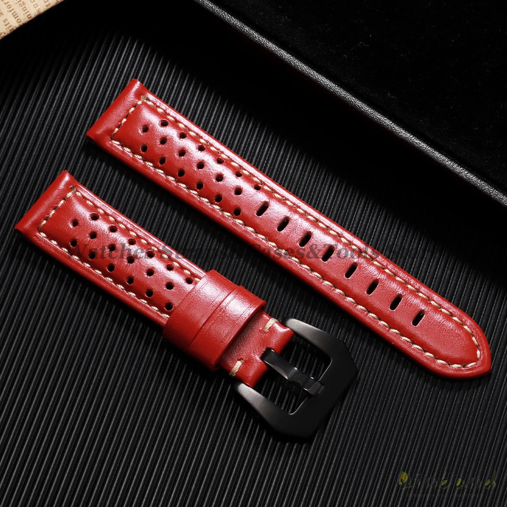 Handmade Cowhide Breathable Leather Watch Band 18mm 20mm 22mm 24mm 26mm for Panerai for Omega Men's Strap Watchband Accessories